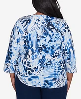 Alfred Dunner Plus Abstract Animal Print Three Quarter Sleeve Top