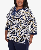 Alfred Dunner Plus Block Island Geometric Grommet Trim Top