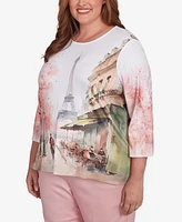 Alfred Dunner Plus Coming Up Roses Paris Scenic Crew Neck Top