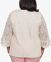 Alfred Dunner Plus Coming Up Roses Lace Woven Top with Necklace