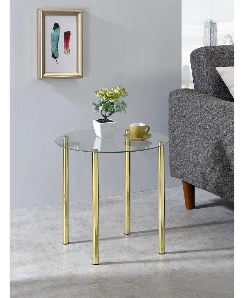 Kings Brand Furniture Milnai Round Side End Accent Table, Gold Metal/Glass