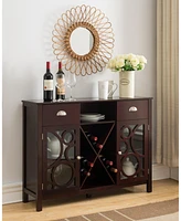 Kings Brand Furniture Jamestown Wood Buffet Server Storage Sideboard Wine Cabinet, Cherry