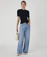 French Connection Women's Mozza Short-Sleeve Contrast-Trim Cotton Sweater Top