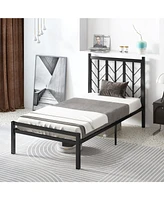 Gouun Twin Size Platform Bed with Headboard and Metal Frame-Twin Size