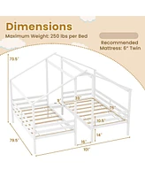 Gouun Double Twin Size Wooden Bed Frames with Built-in Table for Kids