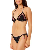 Salt Cove Juniors Crochet Halter Triangle Bikini Top Floral Side Tie Bikini Bottoms Exclusively At Macys