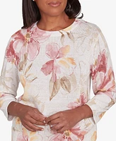 Alfred Dunner Petite Floral Long Sleeve Sweater