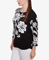 Alfred Dunner Petite Wild at Heart Dramatic Floral Crew Neck Sweater