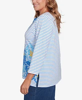 Ruby Rd. Plus Floral Embroidered Script Stripe Top