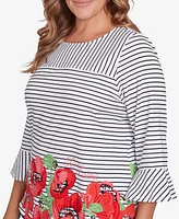 Ruby Rd. Plus Poppy Embroidered Stripe Knit Top