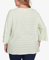 Ruby Rd. Plus Ribbon Stripe Laced Sleeve Top