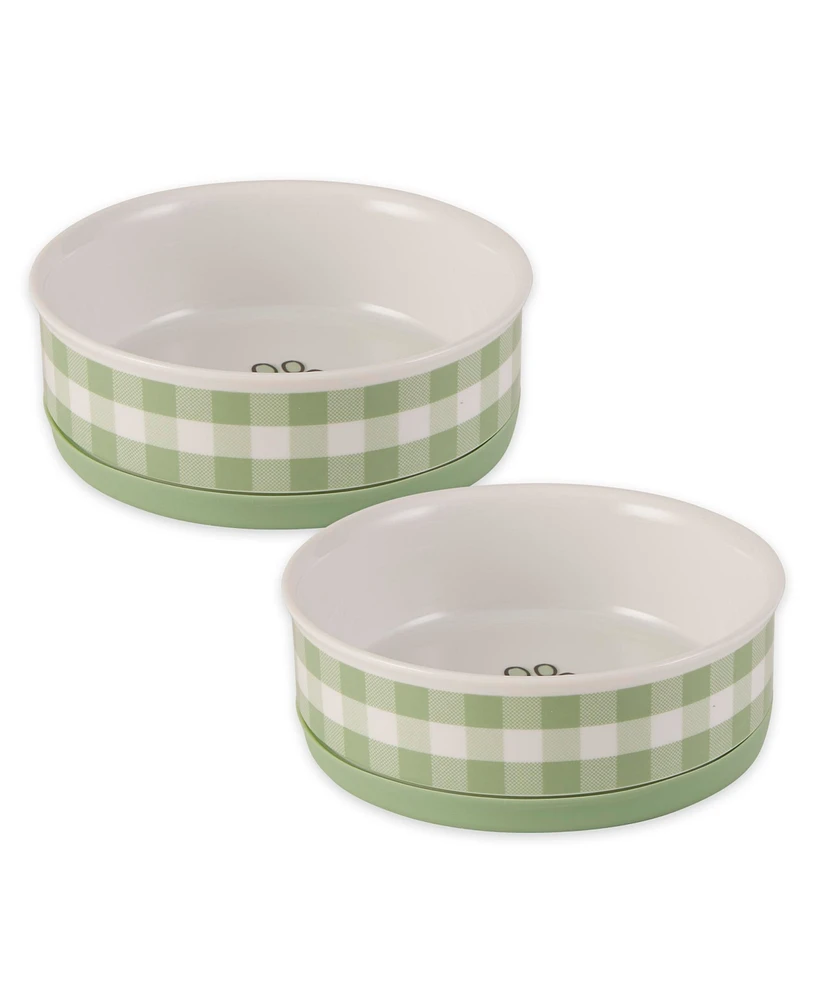 Bone Dry Petite Check Pet Bowl Set/2