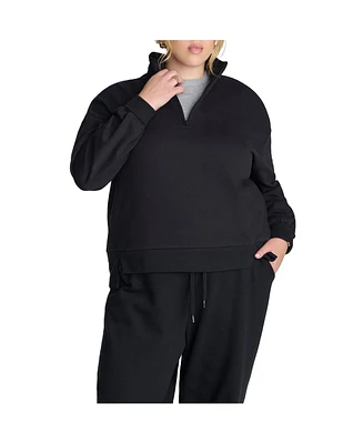 Eloquii Plus Size Elements Knit Quarter Zip Collared Sweatshirt