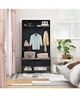 Costway 69" Tall Hall Tree with Seat Cushion Open Compartments Hooks Lift-top Storage