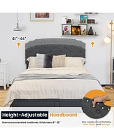 Gouun Platform Bed Frame with 4 Storage Drawers and Adjustable Headboard-Queen Size