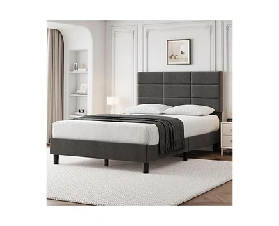 gaomon Twin Bed Frame, Linen Upholstered Platform Twin Bed Frame with Height Adjustable Headboard