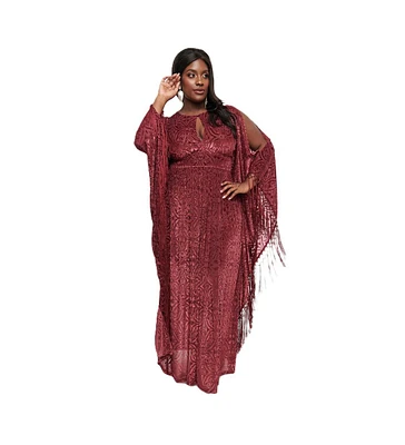 Unique Vintage Plus 1960s Fringe Flutter Sleeve Caftan