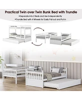 Gouun Twin Over Twin Bunk Bed with Pull-out Trundle and Ladder