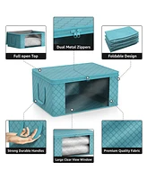 Sorbus 6 Pack Medium Foldable Clothes Storage Bags with Clear Window, Zipper Lid and Carry Handles - for Organizing Bedroom, Closet