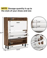 Tribesigns Shoe Cabinet, 2-Tier Shoe Storage Cabinet with Flip Doors, Vintage Entryway Shoe Organizer Rack with Open Shelves for Narrow Closet, Entryw