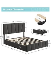 gaomon Queen Size Bed Frame with Adjustable Headboard and 4 Storage Drawers, Upholstered Platform Bed Frame