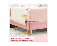 gaomon Pink Twin Bed Frame, Velvet Upholstered Platform Bed Frame with Headboard, Strong Wooden Slats, Noise-Free,No Box Spring Needed