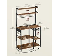 Slickblue Bakers Rack with Power Outlet – Microwave Stand & Coffee Bar with 4 Ac Outlets, Adjustable Shelves, 8 S-Hooks, Basket & Spice Racks