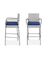 Slickblue Set of 2 Indoor/Outdoor Wicker Bar Stools with 2 Cushions for Comfort