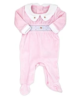 Rock-a-Bye Baby Boutique Girls Luxury Smocked Velour Footed Coverall