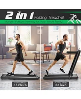 Gymax 2.25HP Folding Treadmill 2-in-1 Walking Running Machine w/ App & Remote Control