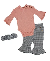 Baby Mode Girls Houndstooth Ponte Bell Pant, Bodysuit and Headband, 3-Piece Set