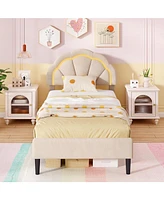 Gouun Upholstered Led Bed Frame with Adjustable Flower Headboard and Metal Support Feet-Twin Size