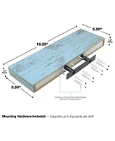 Sorbus 3 Pack 16 Inch Rustic Floating Shelves - for Bedroom, Kitchen, Living Room, Office - Display Trophies, Books, Frames, etc (Blue/White)
