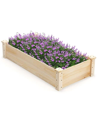 Costway Raised Garden Bed Fir Wood Wooden Square Wood Planter Box for Flower Outdoor