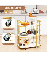 Gouun 3-Tier Metal Kitchen Storage Serving Cart Trolley with Marble Tabletop and Handles