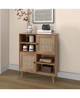 Gouun Rattan Buffet Cabinet with 2 Doors and 2 Cubbies