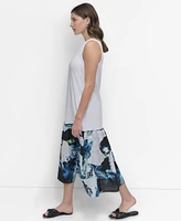 Dkny Women's Mixed-Media Floral-Hem Sleeveless Dress