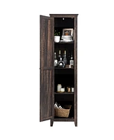 Costway Linen Tower Bathroom Storage Cabinet Tall Slim Side Organizer w/ Shelf