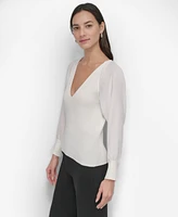 Dkny Women's Mixed-Media V-Neck Top