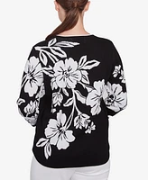 Alfred Dunner Petite Wild at Heart Dramatic Floral Crew Neck Sweater