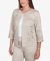 Alfred Dunner Petite Floral Cut Out Sateen Jacket