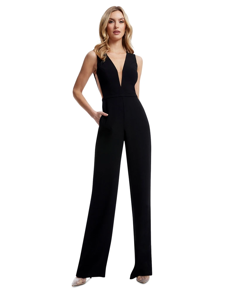 Dress the Population Women's Katrina Plunging-Neck Jumpsuit