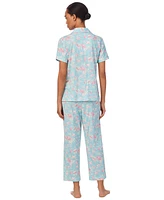 Lauren Ralph Women's 2-Pc. Short-Sleeve Notch-Collar Cropped-Pant Pajama Set