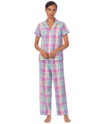 Lauren Ralph Lauren Women's 2-Pc. Short-Sleeve Notch-Collar Ankle-Pant Pajama Set