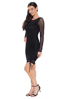 Bebe Women's PowerMesh Midi Dress With Side Shirring, Small, Black