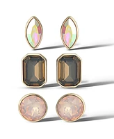 Jessica Simpson Multi-Stone Stud Black Pink and Ab Cyrstal Earring Set - 3 Pairs