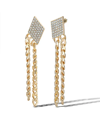 Jessica Simpson Gold-Tone Chain Fringe Dangle Earrings with Crystal Accents