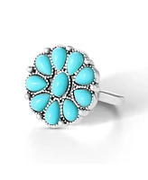 Jessica Simpson Silver-Tone Floral Turquoise Petite Cluster Ring