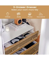 Costway 3-Drawer Rattan Dresser Modern Closet Chest Storage Cabinet Living Room Entryway