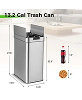 Costway Slim Kitchen Trash Can with Wing Lids 13.2 Gal Automatic Sensor Garbage Can